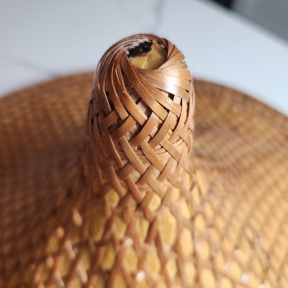Vintage Asian Conical Rattan Leaf Rickshaw Coolie Hat Cantonese Chinese Handmade - Picture 6 of 12